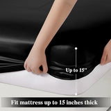 P Pothuiny 3-Piece Set Ruffle Satin Pillowcases & Queen Fitted Sheet, Luxury Black Satin Fitted Sheet Silky Soft Cute Bedding Bedroom Decor, Wrinkle Free, 15 Inch Deep Pocket P Pothuiny