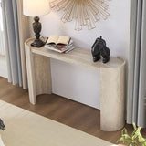 WILLIAMSPACE 53.13" Curved Console Table with Faux Mars Marble Pattern, Modern Wooden Hallway Table Narrow Entryway Table Accent Sofa Table for Living Room, Foyer, Corridor, Beige WILLIAMSPACE