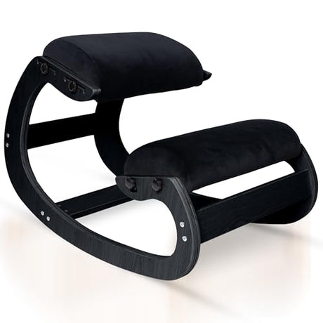 Ecordesk Ergonomic Kneeling Chair, Adjustable Seat - Office Chair for Desk, Posture Corrector, Premium Comfort Cushion, Wooden Rocking Knee Chair (Black Frame) Ecordesk