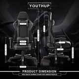 Gaming Chair with Speakers Video Game Chair with RGB LED Lights Ergonomic Racing Office Chair PU Leather Recliner Computer Chair Swivel E-Sports Chair with Lumbar Support Headrest Armrest, Black YOUTHUP