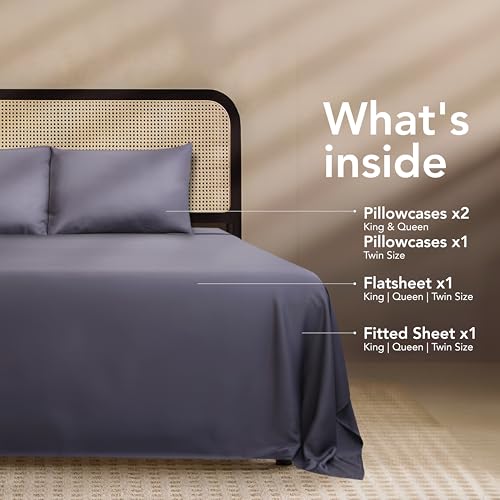 EPITEX Solid 4 Piece Queen Sheet Set - Viscose Derived from Bamboo, 1400 Thread Count, Breathable and Cooling Bed Sheets Set, Luxurious Silky Bedding for Hot Sleeper, Deep Pocket Up to 16'', Charcoal EPITEX