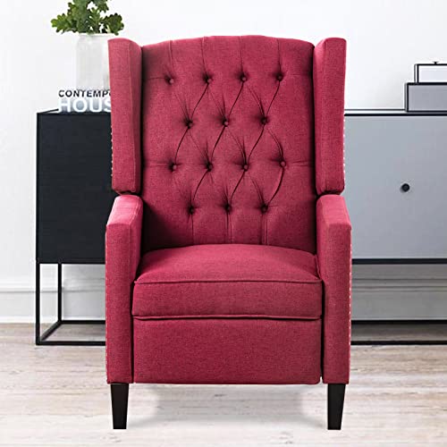 Recliner Chair for Adults Red Fabric Accent Chairs Living Room Mid-Century Modern Recliner Button Tufted Club Chair Upholstered Vintage Reclining Reading Arm Chair 27" Wide
