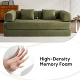 ZEIINPA Convertible Folding Couch Bed, Comfy Corduroy Sleeper Floor Sofa Bed with Fixed-Shape Frame, Floor Sofa with Armrest, Lounge Couch for Living Room Bedroom Lounge Studio, Green ZEIINPA