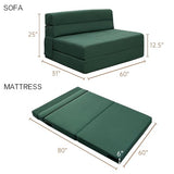 ANONER Fold Out Couch Bed Memory Foam Sleeper Chair with 2 Pillows, Queen Size Futon Couch Guest Convertible Chair Bed, Washable Cover, Dark Green ANONER