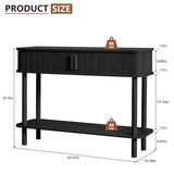 RARZOE Console Table with Storage, Fluted Entryway Table with Sliding Door&Open Shelf, Sofa Table Behind Couch, Mid-Century Modern Accent Table for Hallway, Entrance, Foyer, Fully Assembled(Black) RARZOE