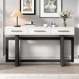 Knocbel Long Console Table with 3 Drawers and Handles, Minimalist Entryway Sofa Tables with Cross Sled Base for Living Room Hallway, 15.7" D x 57" W x 30.6" H Gray and Whitetop Knocbel