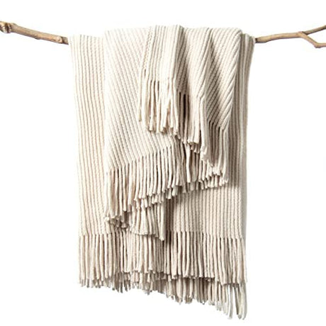 lifein Throw Blanket for Couch-Soft Boho Bed Throw Blankets,Cozy White Chenille Knitted Throw,Small Knit Farmhouse Lightweight Blanket&Throw for Summer,Woman,Chair,Sofa,Home Decor(White/Cream,60*80") lifein