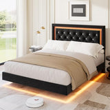 Garvee Floating Bed Frame Queen Size with Smart Led Lights, Upholstered Platform Bed with Diamond Headboard, Solid Wood Slats Support, No Box Spring Needed, Noise-Free, Easy Assembly, Black Garvee
