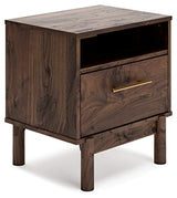 Signature Design by Ashley Calverson Modern 1 Drawer Nightstand with Open Cubby, 21.18" Tall, Dark Brown Signature Design by Ashley