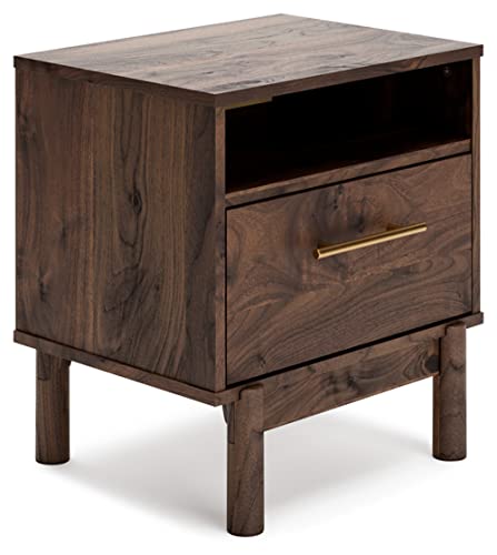 Signature Design by Ashley Calverson Modern 1 Drawer Nightstand with Open Cubby, 21.18" Tall, Dark Brown Signature Design by Ashley