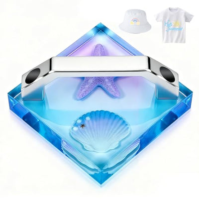 HTV Cooling Block with Handle, Craft Tool Cooler for Heat Press Accessories and Supplies, DTF Transfer Film& Heat Press Paper Vinyl Accessories, DTF Cooling Block with 4"x4"（Ocean Star）