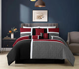 Chezmoi Collection 7-Piece Quilted Patchwork Comforter Set, Red/Gray/Black, Queen Chezmoi Collection