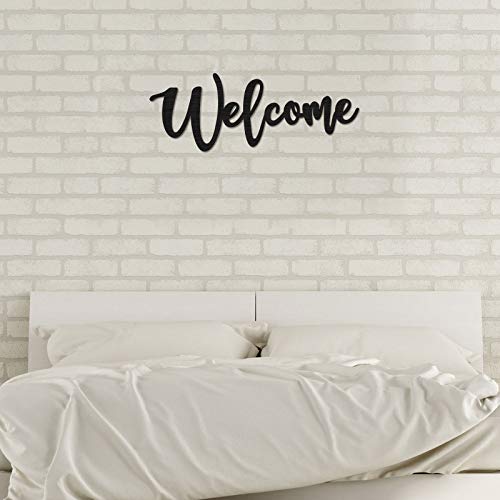 Wood Cutout Welcome Sign Wooden Welcome Wall Decor Word Sign Wood Art Sign for Front Door Rustic Home Gallery Wall Decorations 15.7 x 6 Inches Jetec