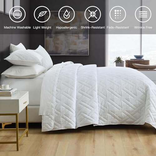HORIMOTE HOME Quilt Set Twin Size White, Classic Geometric Diamond Stitched Pattern, Ultra Soft Microfiber Lightweight Bedding Set Bedspread Coverlet for All Season (1 Quilt and 1 Pillow Sham) HORIMOTE HOME