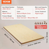 VEVOR Wood Table Top, 29.5" x 23.6" x 1.5", 330lb Load Capacity, Universal Solid One-Piece Maple Wood Desktop for Height Adjustable Electric Standing Desk Frame, Rectangular Countertop for Home Office VEVOR