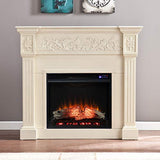 SEI Furniture Calvert Electric Fireplace with Carved Floral Trim, New Ivory SEI Furniture
