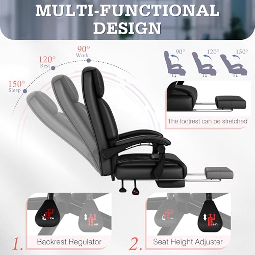 Furmax Massage Office Chair with Foot Rest 6 Points Vibration 400LBS Big and Tall Office Chair for Heavy People High Back Reclining Executive Computer Chair for Home Office Desk (Black) Furmax