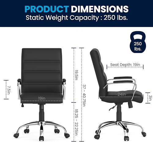 Flash Furniture Whitney Mid-Back Swivel LeatherSoft Desk Chair with Padded Seat and Armrests, Adjustable Height Padded Office Chair, Black Flash Furniture