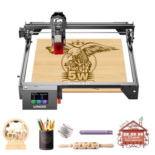 Longer RAY5 Laser Engraver, 5W Output Power, 0.08 * 0.08 mm High Precision ，15.7 "x15.7" Working Area, Equipped with 3.5 inch color screen,Laser Engraving Machine for Wood/Glass/Acrylic/Leather， Longer