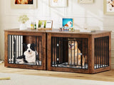YITAHOME 76 Inch Double Dog Crate Furniture, XXL Dog Crate Furniture for 2 Dogs, Side End Table, Waterproof, Safety Corners, 2-in-1 Iron-Wood Fusion Dog Kennel Furniture for 2 Large Dogs,Rustic Brown YITAHOME
