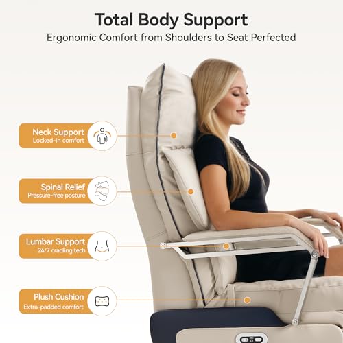 OKUP M80A Dual Motor Electric Executive Office Chair with Footrest, Comfortable Reclining Office Chair Wide Seat, Big and Tall Ergonomic Leather Home Office Desk Chair (Beige,No Massage) OKUP