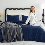 CozyLux Navy Blue King Size Comforter Set, 3 Pieces Solid Breathable Quilted Style Bedding Sets, Luxury Fluffy Soft Bed Set with Down Alternative Comforter for All Season (1 Comforter & 2 Pillowcases) CozyLux