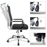 BOWTHY Home Office Chair Ribbed, Modern Leather Conference Room Chairs, Ergonomic Office Desk Chair, High Back Executive Computer Chair, Adjustable Swivel Chair with Arms (Black) BOWTHY