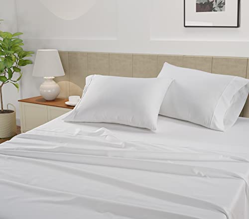 LANE LINEN 100% Cotton Sheets – 450 Thread Count Naturally Cooling Twin Sheets Set, Soft & Comfy Sateen Weave, Deep Pocket Fits 15” Mattress, Fade-Resistant Hotel Bedding, White LANE LINEN