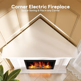 ZAFRO 43 Inch Corner Fireplace TV Stand with Mantel - Electric Fireplace Heater, Wooden Entertainment Center, Adjustable LED Flame, White ZAFRO