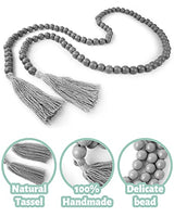 Wooden Beads Garland with Tassels, 61 Inch Grey Wood Bead Garland, Modern Farmhouse Decor, Boho Home Decor Clearance DF DUALFERV