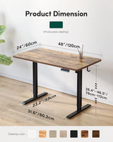 CubiCubi 48 x 24 Large One-Piece Standing Desk, Adjustable Height Electric Computer Home Office Sit Stand up Workstation, with 4 Memory Presets, Headphone Hook, Rustic Brown CubiCubi