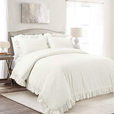 Lush Decor Reyna Ruffle Cotton Duvet Cover Set 3 Piece Set Full/ Queen, White - Queen Size Bedding Set - White Duvet Queen- Ruffled Bedding - Coquette Decor Lush Decor
