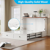 Mjkone 63" Width Queen Size Murphy Bed Cabinet with Charging Station, Mattress Included, Storage Cabinet Murphy Bed Chest Cabinets with Foldable Panel for Guest Small Spaces, Home Offices, White Mjkone