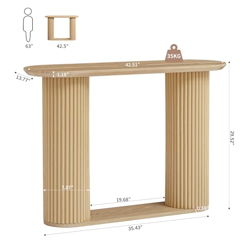 AVZEAR Fluted Entryway Console Table with Storage Shelf, Oval Curved Couch Table Behind Sofa Modern Boho Console Tables Long and Skinny for Living Room Hallway Entrance Foyer, Nature Color AVZEAR