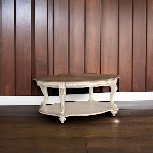 Signature Design by Ashley Realyn Casual Cottage Coffee Table, Antique White & Brown Signature Design by Ashley