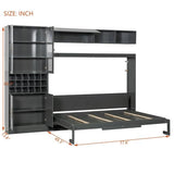 Polibi Full Size Murphy Bed with Sofa Function - Space-Saving Wall Bed, Shelves USB and Light, for Small Apartments/Studios, Gray Polibi