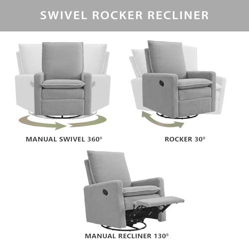 Oxford Baby Uptown Upholstered Swivel Glider and Recliner Nursery Chair,Boucle, Koala Gray Oxford Baby