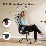 DEVAISE Ergonomic Mesh Home Office Desk Chair with Lumbar Support, High Back Reclining Computer Gaming Chair with Flip-up Armrests, 3D Headrest, Tilt Lock, Heavy Duty, SGS Class 4 Gas Lift, Black DEVAISE