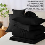 CozyLux Queen Size Comforter Sets - 7 Piece Bed in a Bag Black Comforter Set with Sheets Queen Bed Set All Seasons, Soft Bedding Set with Down Alternative Comforter, Sheets, Pillowcases & Shams CozyLux