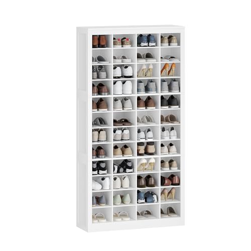 Hzuaneri Shoe Storage Cabinet, 48 Pairs Free Standing Closet Organizer, 9 inch Widened Cell Wood Shoe Organizer, 12 Tiers Vertical Space Saving Shoe Rack for Entryway, Cloakroom, White SR39603X Hzuaneri