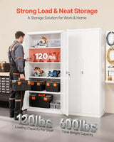 VEVOR Metal Storage Cabinet, Lockable Steel Garage Cabinet with Adjustable Shelves, 2 Magnetic Doors, 2 Keys, 5-Tiers Tool Storage Locker for Home, Office, School, Warehouse, Basement, Laundry, White VEVOR