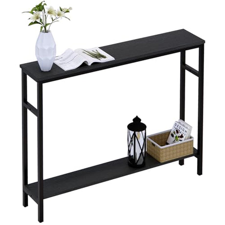 Timberer Narrow Console Table, 39.4” Sofa Table with Adjustable Shelf, 2-Tier Long Skinny Table for Hallway, Entryway, Living Room, Foyer, Black Timberer