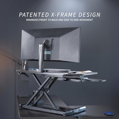 VIVO Corner Height Adjustable 38 inch Standing Desk Converter, Quick Sit to Stand Tabletop Dual Monitor Riser Workstation, DESK-V037MC VIVO