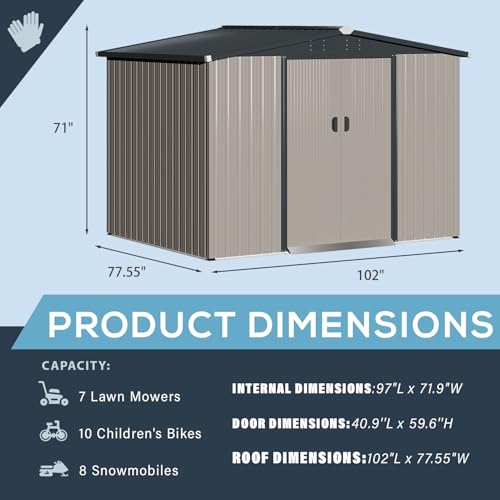 U-MAX 8 x 6 Ft Shed, Outdoor Storage Tool Shed (Sliding Door), Garden Metal Shed for Yard, Outdoor Storage Clearance in Grey - WoodArtSupply