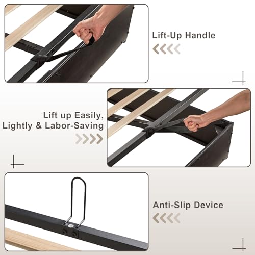 AMERLIFE King Size Lift Up Storage Bed Frame, Wooden Platform Bed Frame with Lifting Storage & Charging Station, No Spring Box Needed/Noise Free, Black AMERLIFE