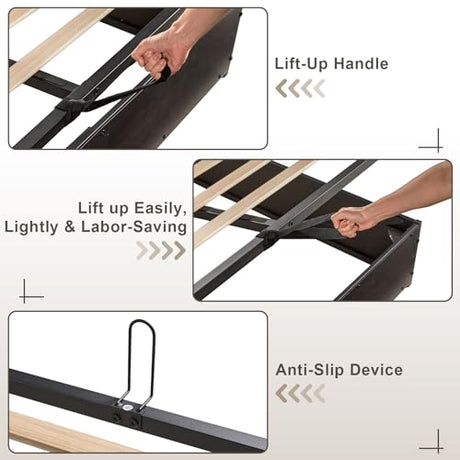 AMERLIFE King Size Lift Up Storage Bed Frame, Wooden Platform Bed Frame with Lifting Storage & Charging Station, No Spring Box Needed/Noise Free, Black AMERLIFE