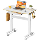 JOY worker Mobile Standing Desk, 35In Small Height Adjustable Desk with Drawer, Rolling Treadmill Desk Workstation with Wheels, Portable Walking Pad Table for Home Office, White JOY worker