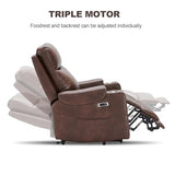Eiayeebil Triple Motor Power Lift Recliner Chair with Adjustable Lumbar Support, Lay Flat Recliner for Elderly, Breathable Brown Leather Recliner, Lift Chair Massage & Heating, USB Ports, Cup Holders Eiayeebil