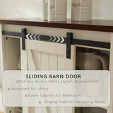 Aitjunz 72” Tall Farmhouse Bookshelf, 32” Wide Large Wooden Bookcase with Sliding Barn Door, 5-Tier Storage Cabinet with Adjustable Shelves, Modern Versatile Cabinet for Living Room, Bedroom, White Aitjunz