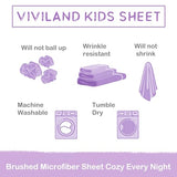 Viviland 3 Pieces Girls Purple Twin Sheet Set - Soft Microfiber Fitted Flat Sheets & Pillowcase - Colorful Hearts Printed Bedding Sets - for Kids & Toddlers Viviland